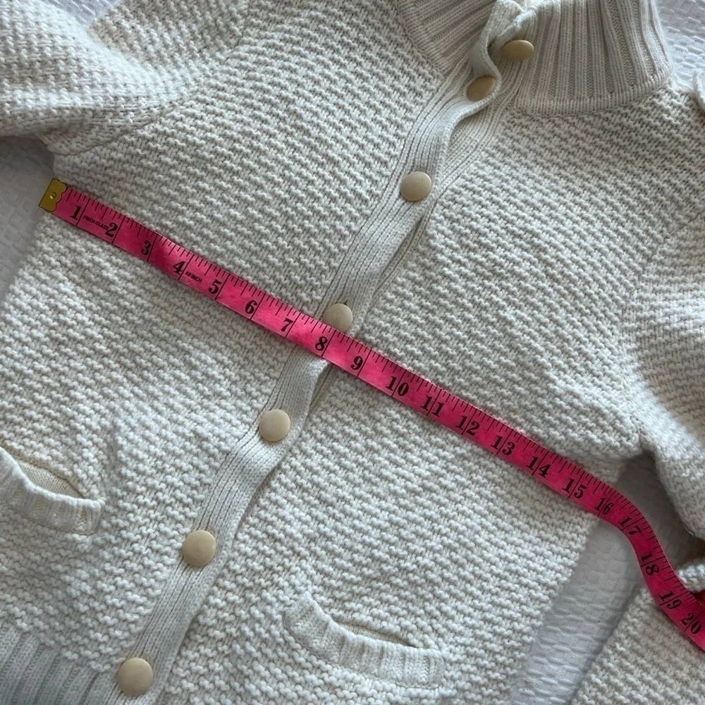 Talbots Sweater Womens Large Cardigan Button Ivory Chunky Knit Wool